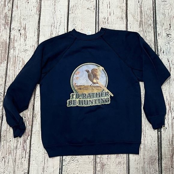 Vintage I'd Rather Be Hunting Animal Print 1980s Crewneck Pullover Sweatshirt - Picture 1 of 6